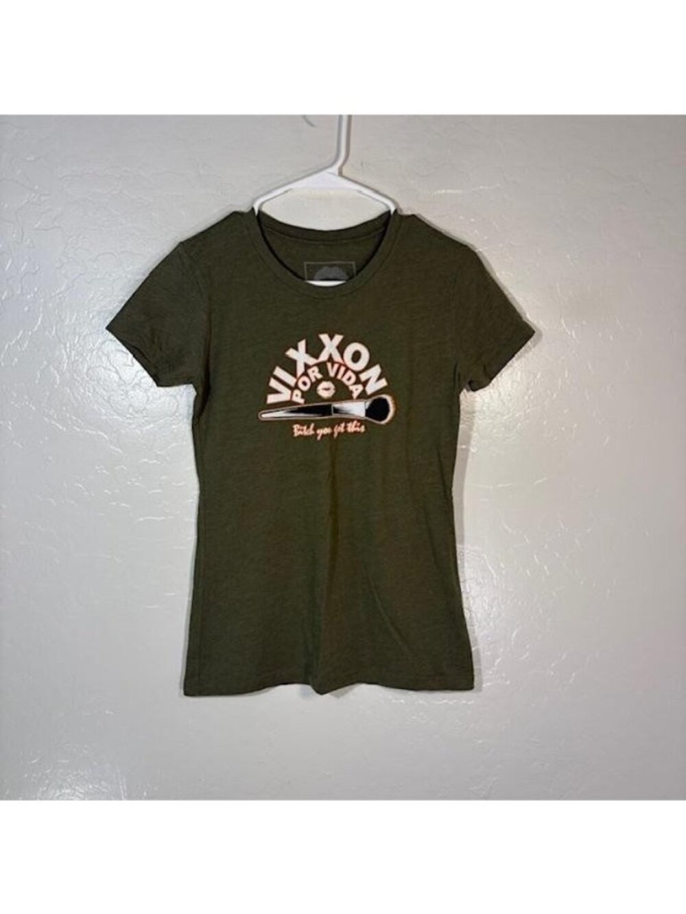 Vixxon Shirt Womens Small Green Por Vida Makeup Graphic Crew Neck Tee Top